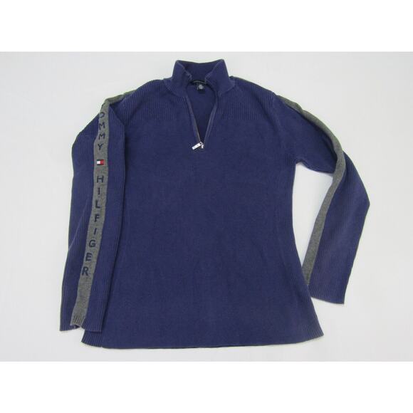 Tommy Hilfiger Purple Logo Knit 3/4 Zip Sweater Women's Large Coastal Nautical - Picture 1 of 8